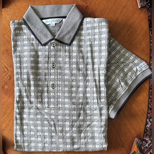DEADSTOCK NEW Lyle & Scott Beige/Charcoal Vintage Golf Shirt, Men’s XL